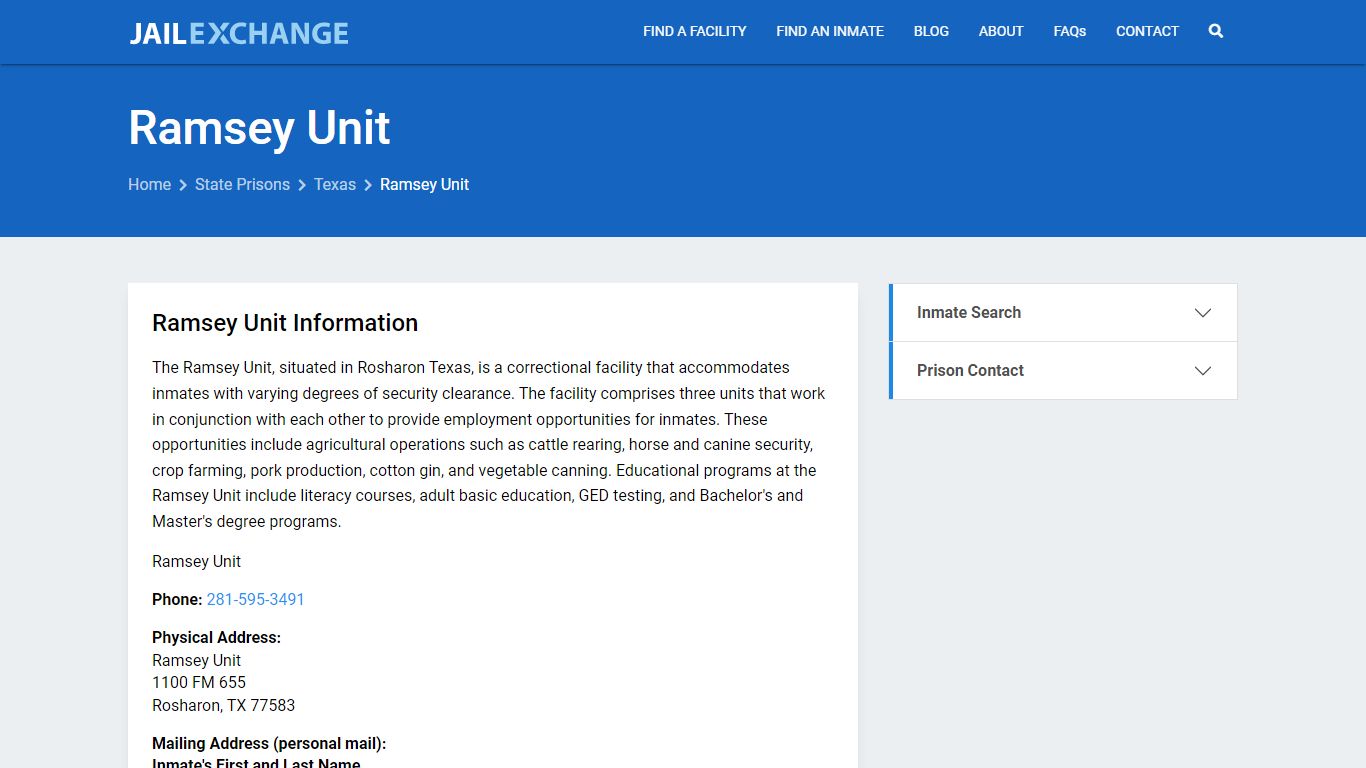 Ramsey Unit Inmate Search, TX - Jail Exchange
